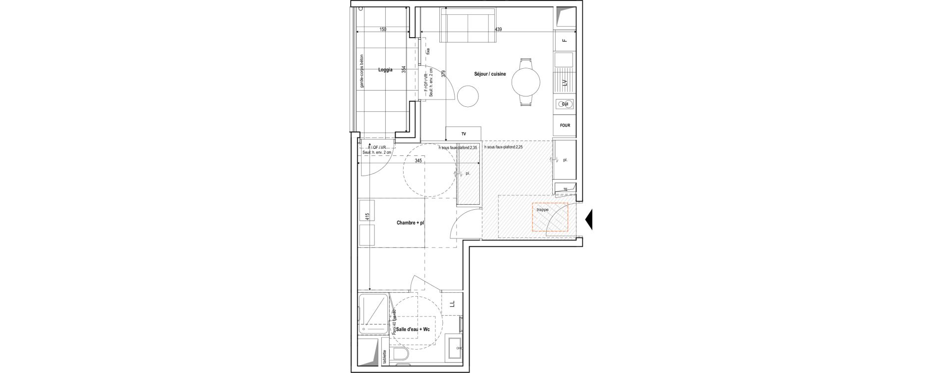 Appartement T2 meubl&eacute; de 42,60 m2 &agrave; Vichy Centre