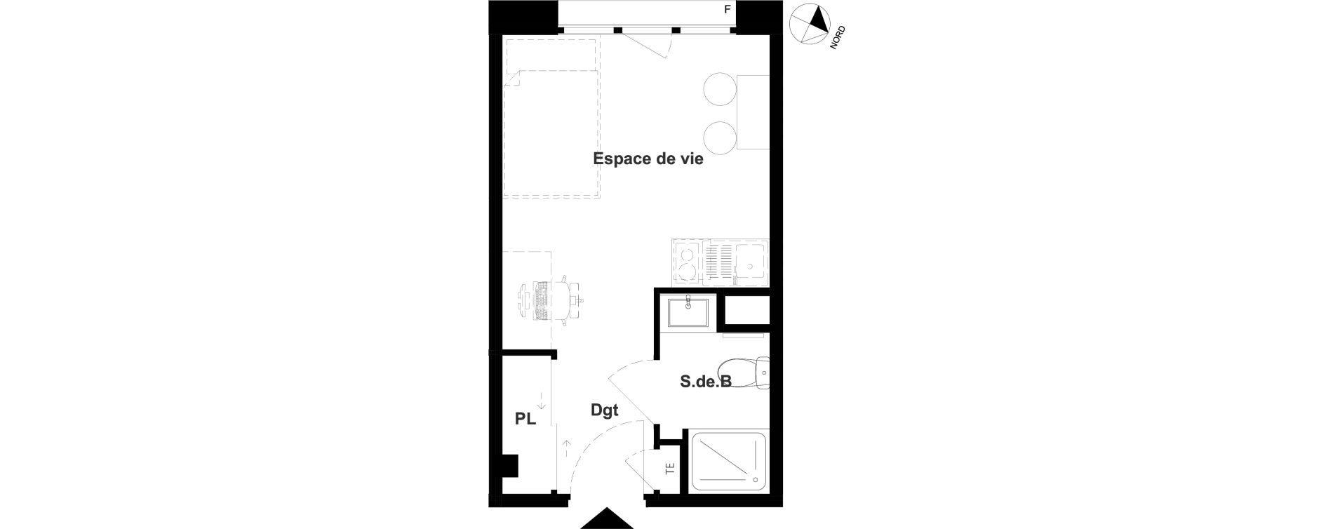 Appartement T1 meubl&eacute; de 17,43 m2 &agrave; Vichy France et rosi&egrave;res
