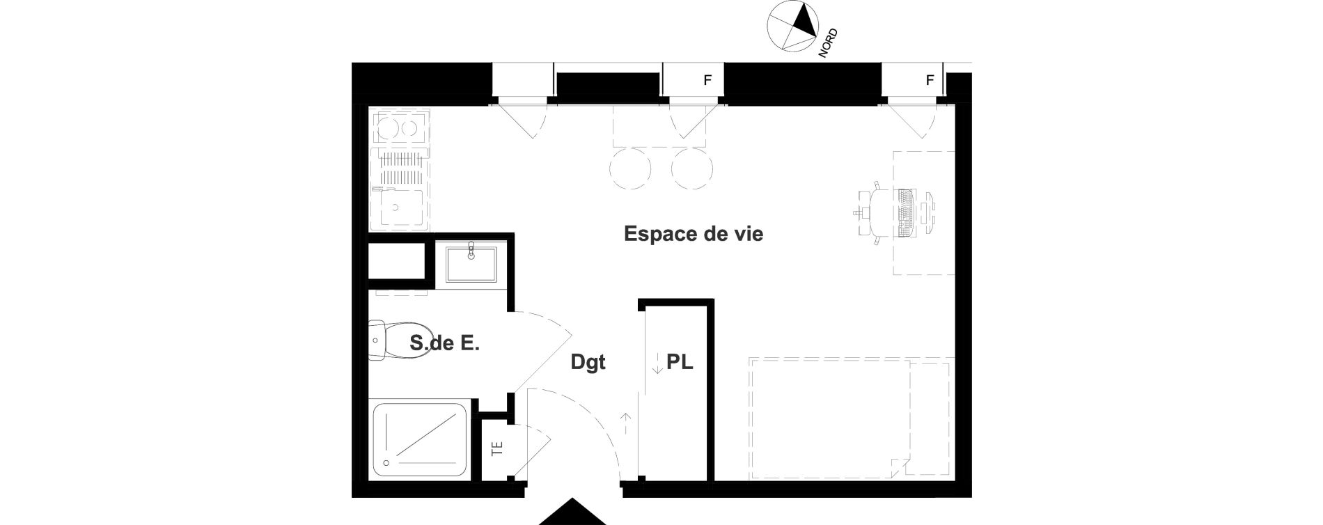 Appartement T1 meubl&eacute; de 19,64 m2 &agrave; Vichy France et rosi&egrave;res
