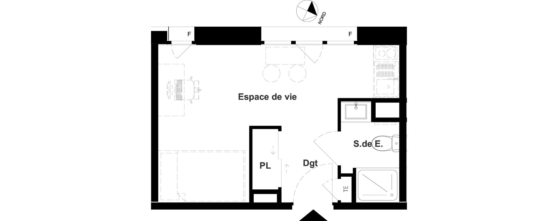 Appartement T1 meubl&eacute; de 18,95 m2 &agrave; Vichy France et rosi&egrave;res