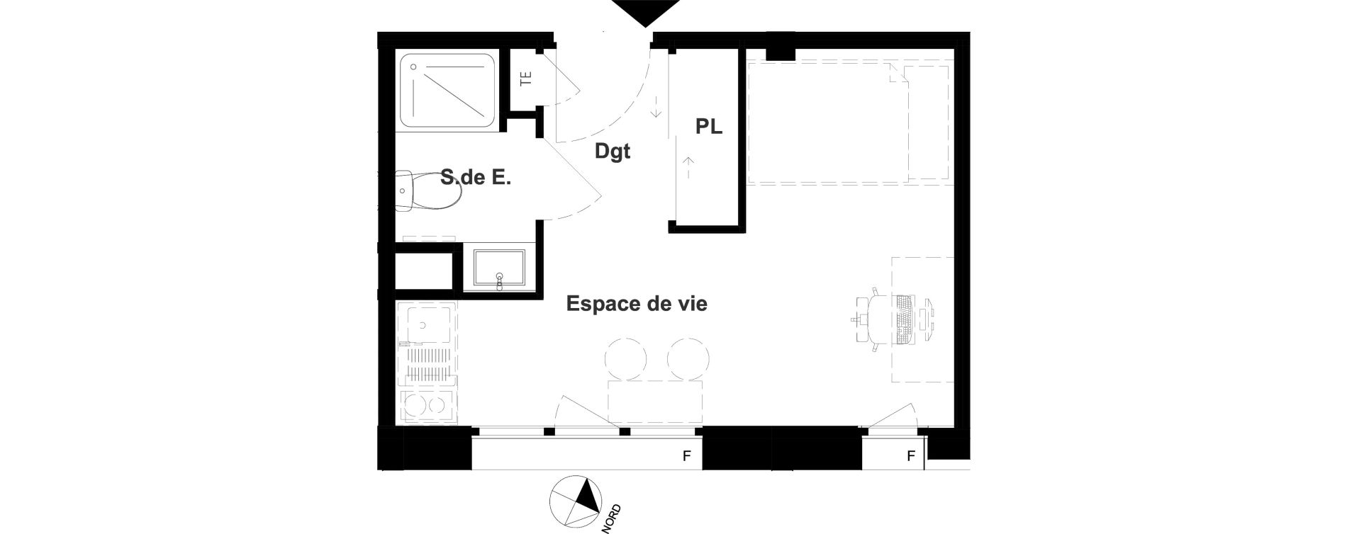 Appartement T1 meubl&eacute; de 18,26 m2 &agrave; Vichy France et rosi&egrave;res
