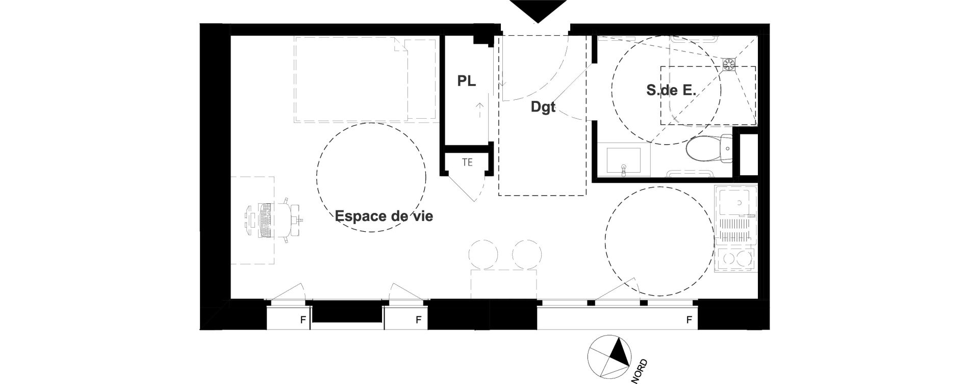 Appartement T1 meubl&eacute; de 25,12 m2 &agrave; Vichy France et rosi&egrave;res