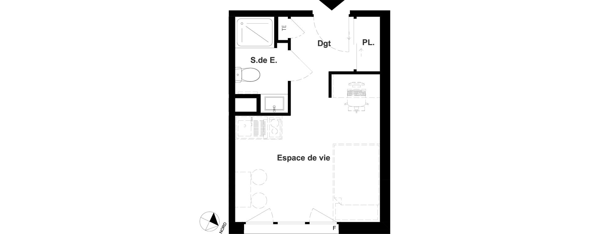 Appartement T1 meubl&eacute; de 18,36 m2 &agrave; Vichy France et rosi&egrave;res