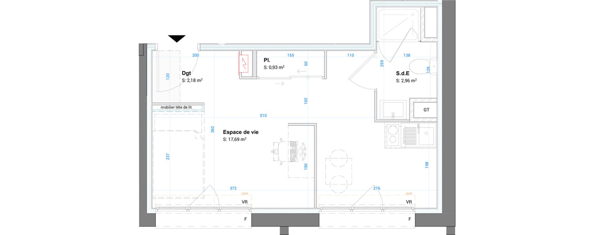 Appartement T1 meubl&eacute; de 23,76 m2 &agrave; Vichy France et rosi&egrave;res