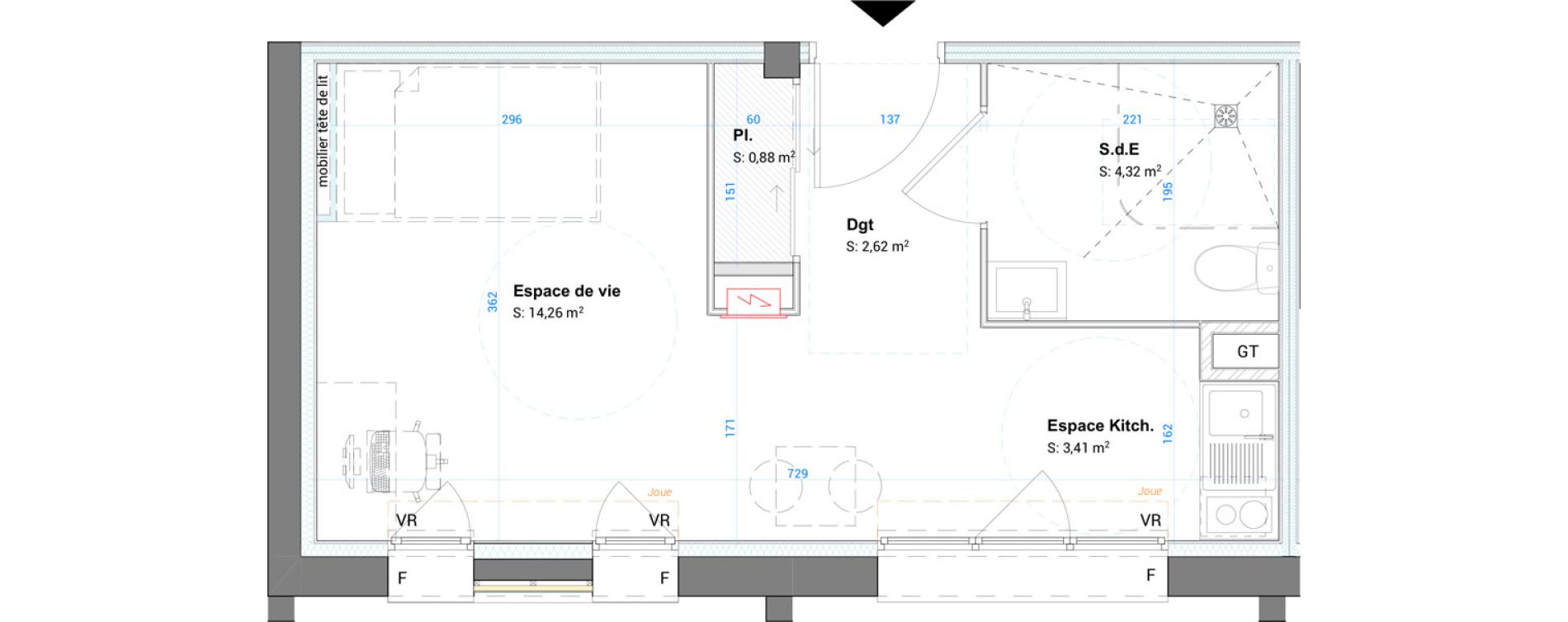 Appartement T1 meubl&eacute; de 25,49 m2 &agrave; Vichy France et rosi&egrave;res