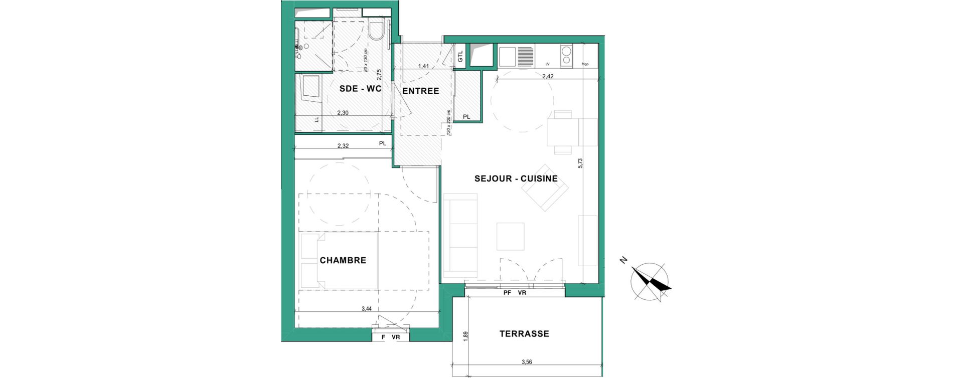 Appartement T2 meubl&eacute; de 45,37 m2 &agrave; Aubenas Centre