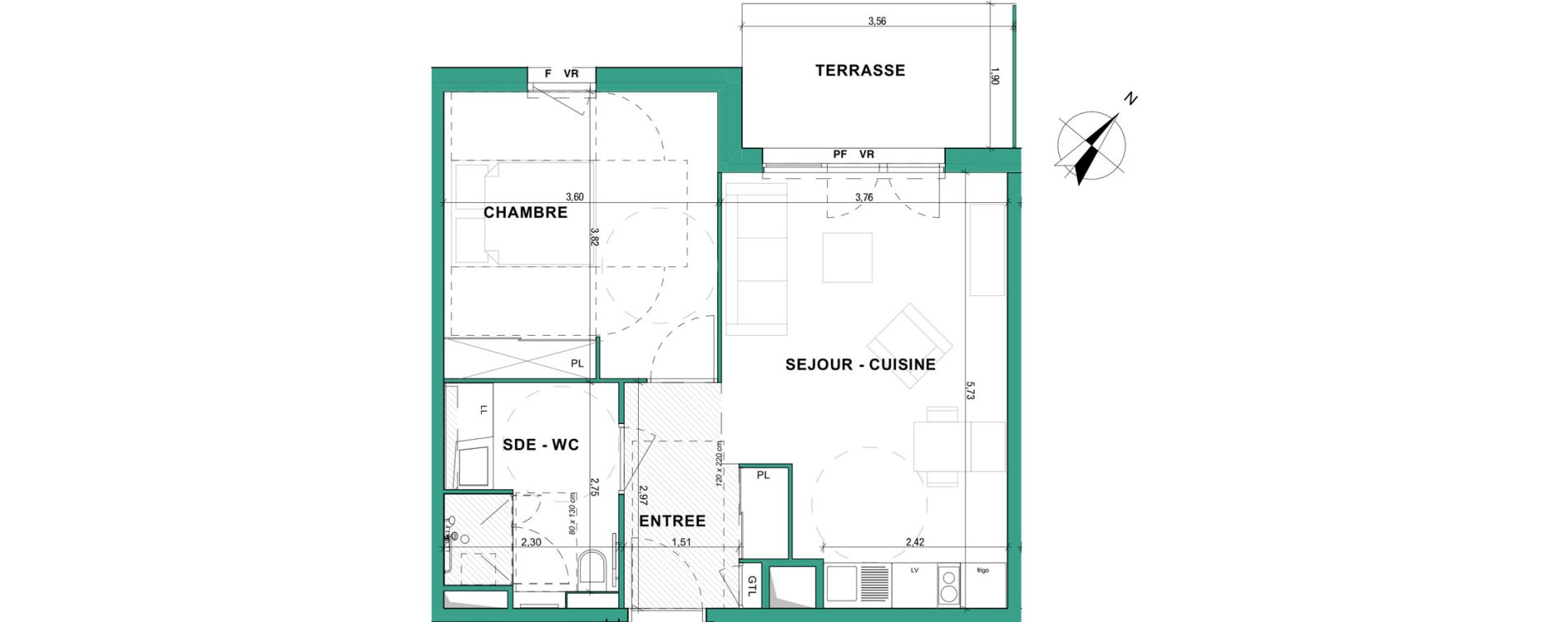 Appartement T2 meubl&eacute; de 44,45 m2 &agrave; Aubenas Centre