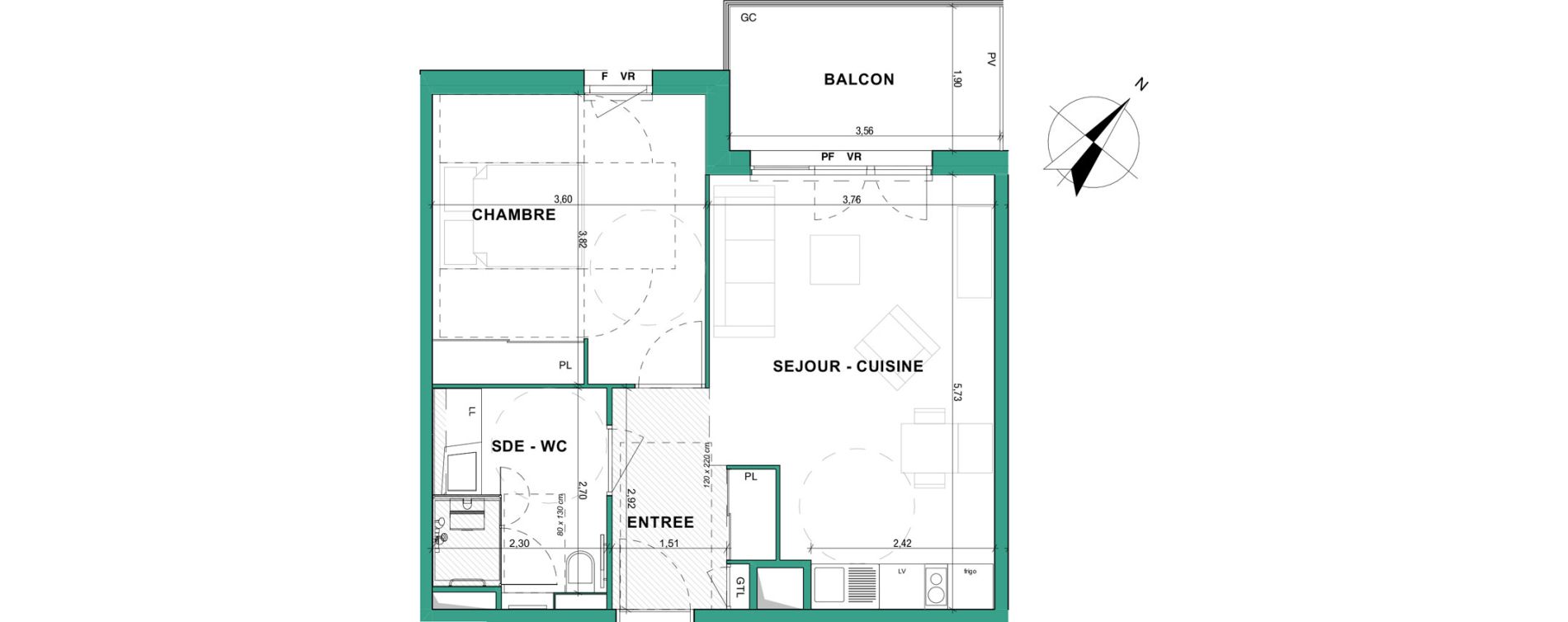Appartement T2 meubl&eacute; de 44,48 m2 &agrave; Aubenas Centre