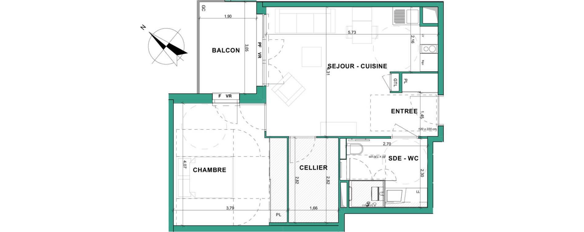 Appartement T2 meubl&eacute; de 49,42 m2 &agrave; Aubenas Centre