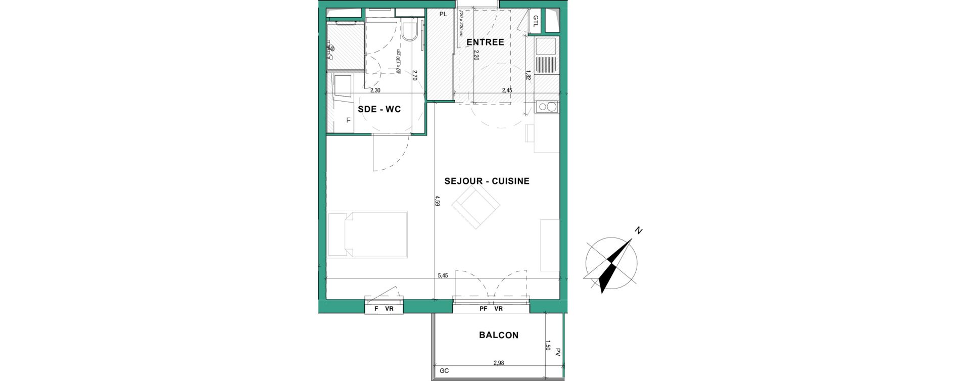 Appartement T1 meubl&eacute; de 35,80 m2 &agrave; Aubenas Centre