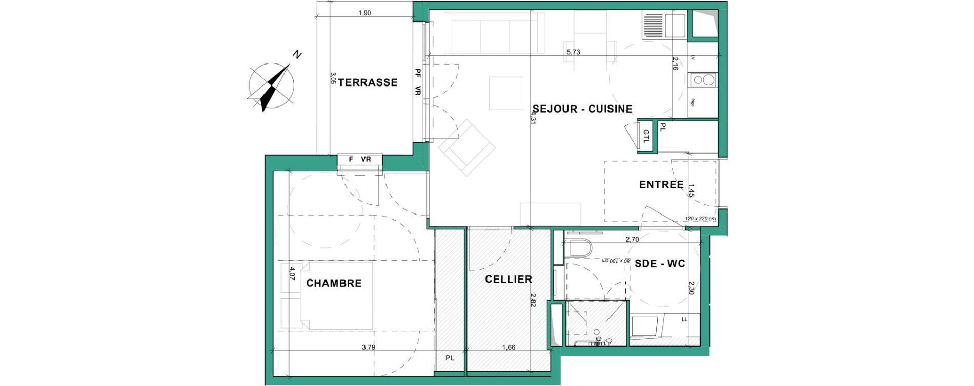 Appartement T2 meubl&eacute; de 49,35 m2 &agrave; Aubenas Centre
