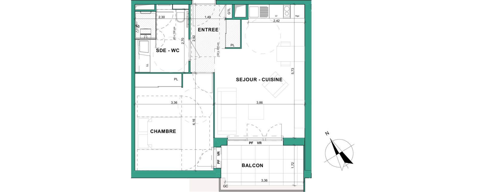 Appartement T2 meubl&eacute; de 44,66 m2 &agrave; Aubenas Centre
