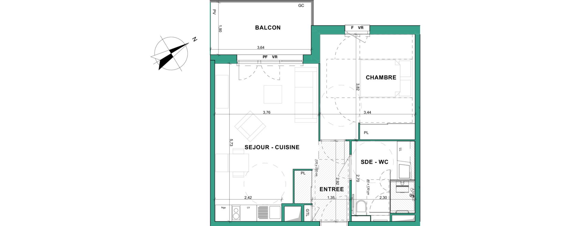 Appartement T2 meubl&eacute; de 43,40 m2 &agrave; Aubenas Centre