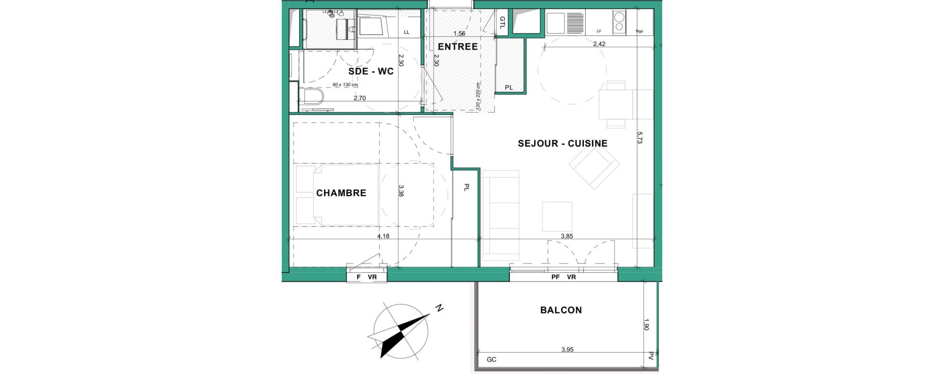 Appartement T2 meubl&eacute; de 44,52 m2 &agrave; Aubenas Centre