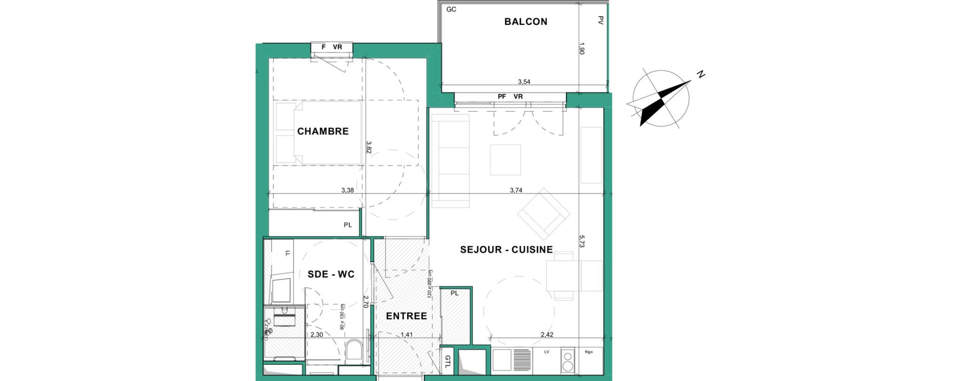 Appartement T2 meubl&eacute; de 43,07 m2 &agrave; Aubenas Centre
