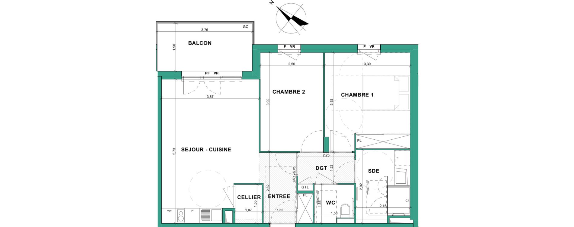 Appartement T3 meubl&eacute; de 60,46 m2 &agrave; Aubenas Centre