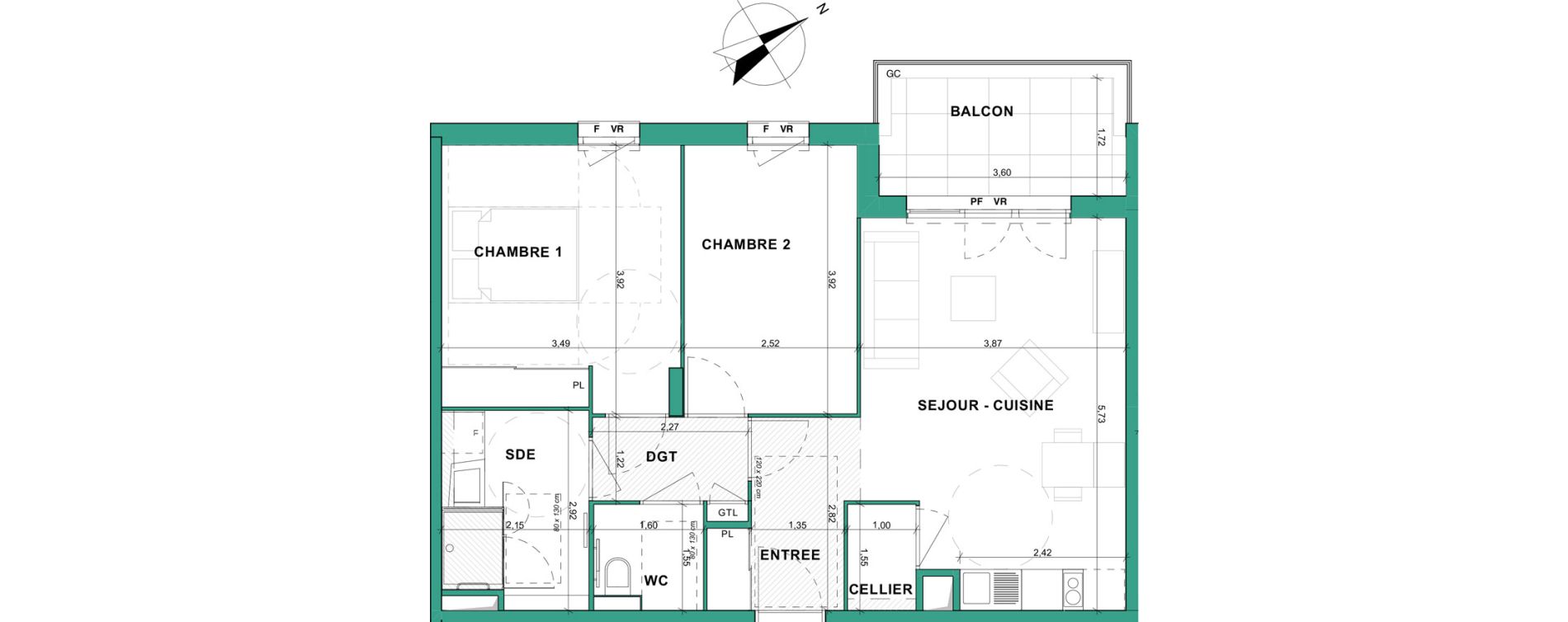 Appartement T3 meubl&eacute; de 61,18 m2 &agrave; Aubenas Centre