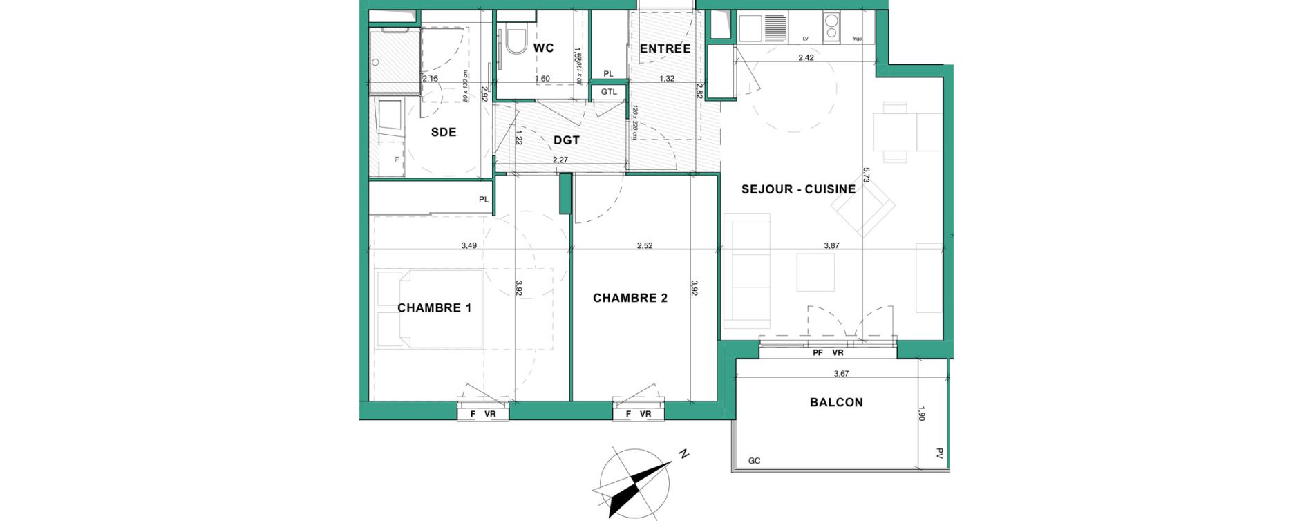 Appartement T3 meubl&eacute; de 59,97 m2 &agrave; Aubenas Centre