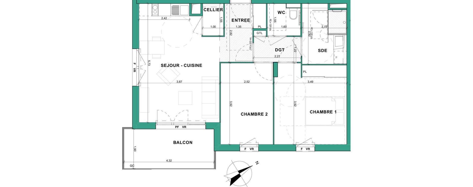 Appartement T3 meubl&eacute; de 61,18 m2 &agrave; Aubenas Centre