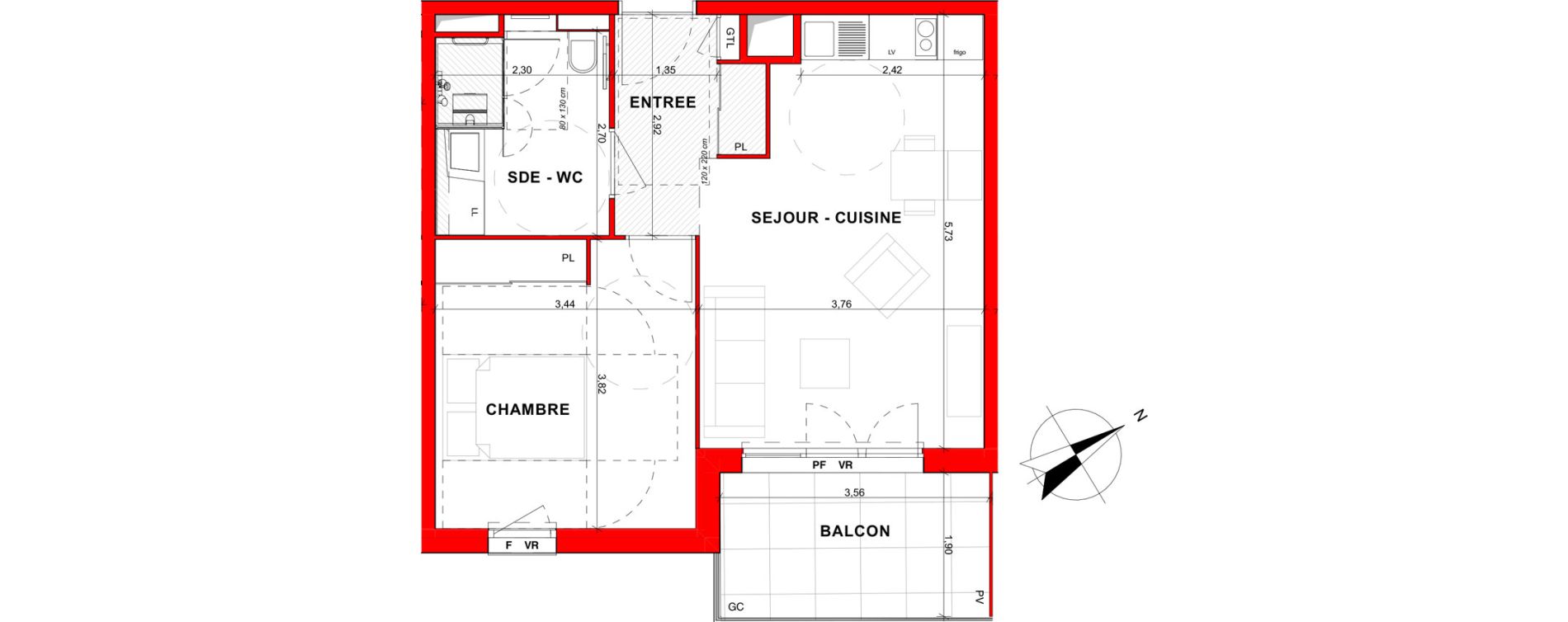 Appartement T2 meubl&eacute; de 43,40 m2 &agrave; Aubenas Centre