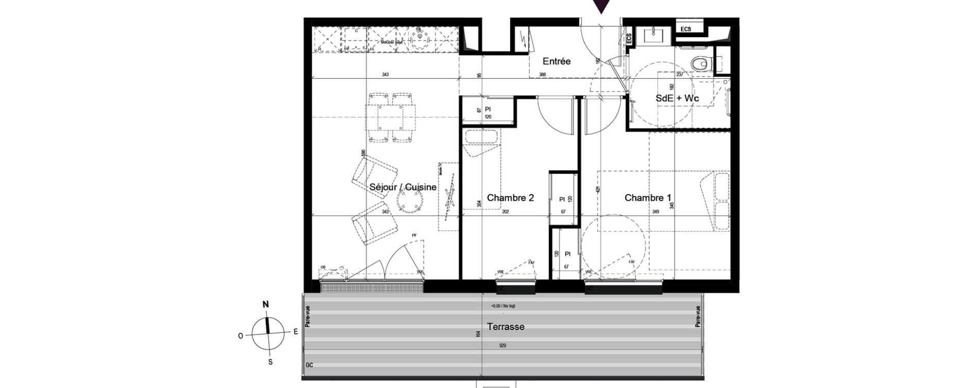 Appartement T3 meubl&eacute; de 54,19 m2 &agrave; Guilherand-Granges Centre