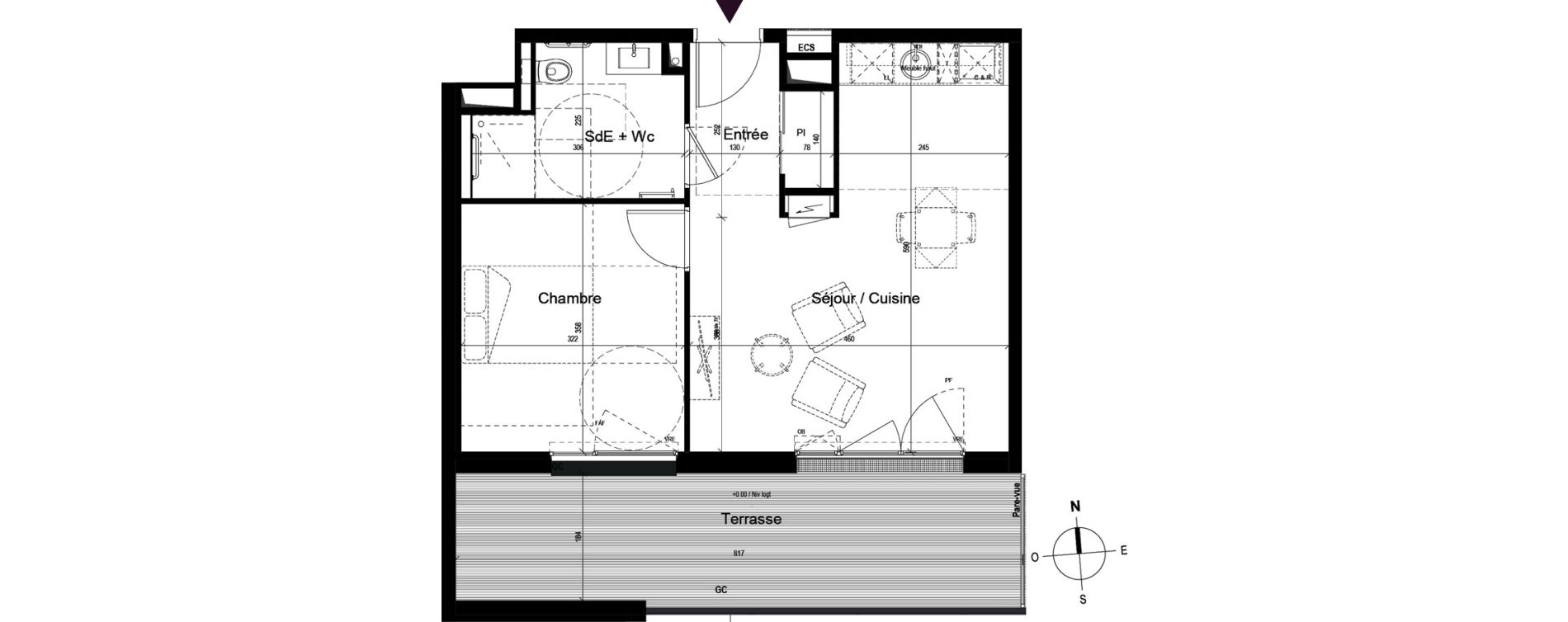 Appartement T2 meubl&eacute; de 43,40 m2 &agrave; Guilherand-Granges Centre