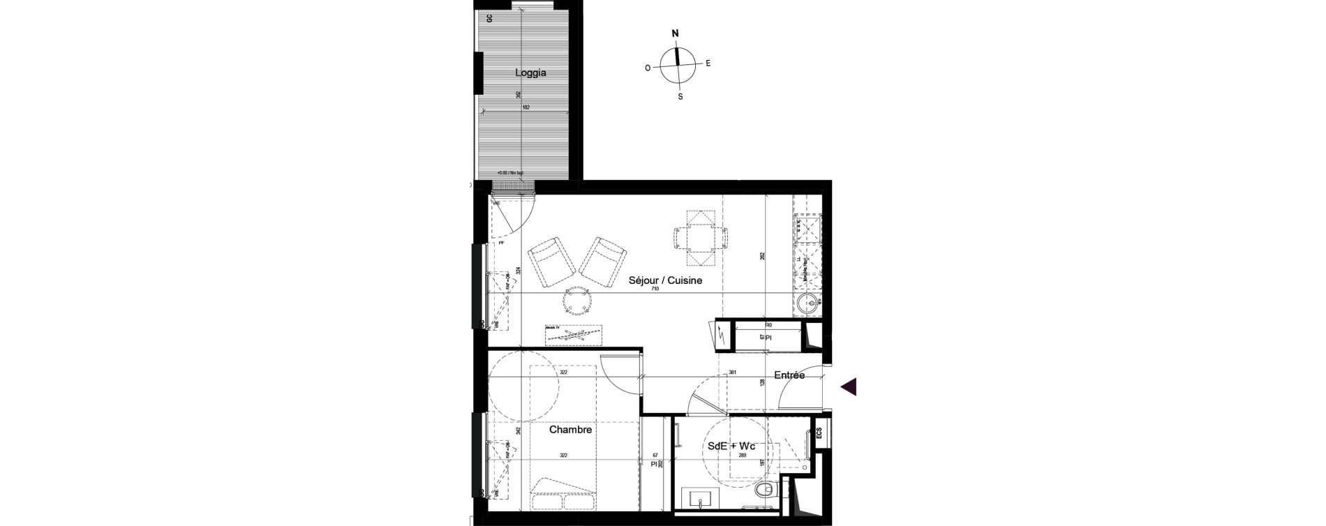 Appartement T2 meubl&eacute; de 45,16 m2 &agrave; Guilherand-Granges Centre