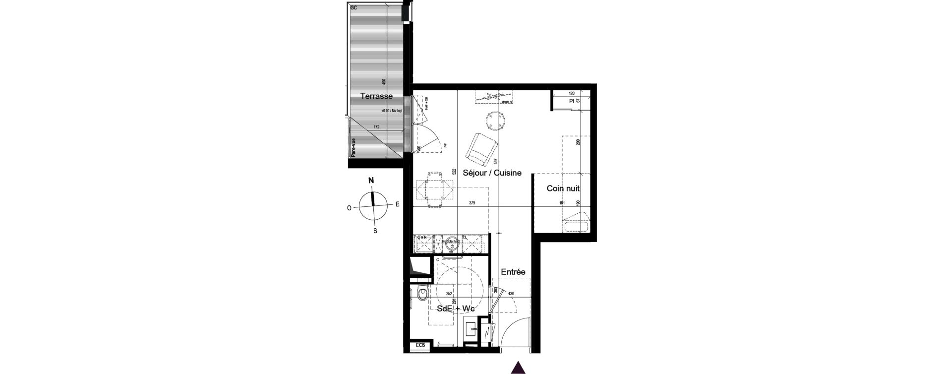 Appartement T1 meubl&eacute; de 38,07 m2 &agrave; Guilherand-Granges Centre