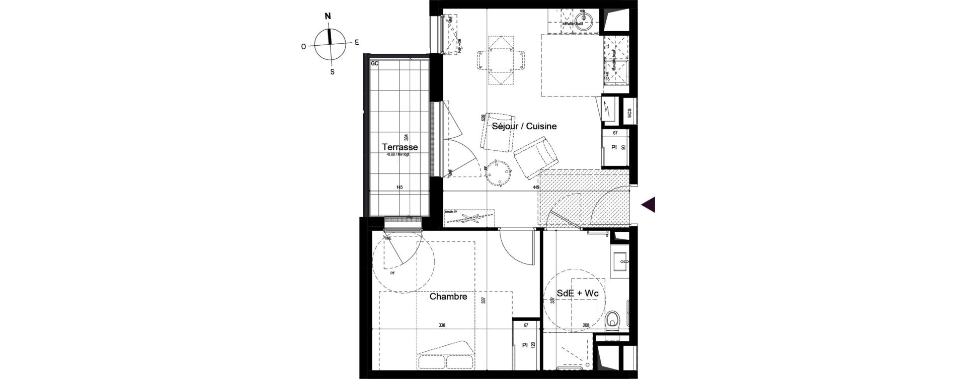 Appartement T2 meubl&eacute; de 42,29 m2 &agrave; Guilherand-Granges Centre
