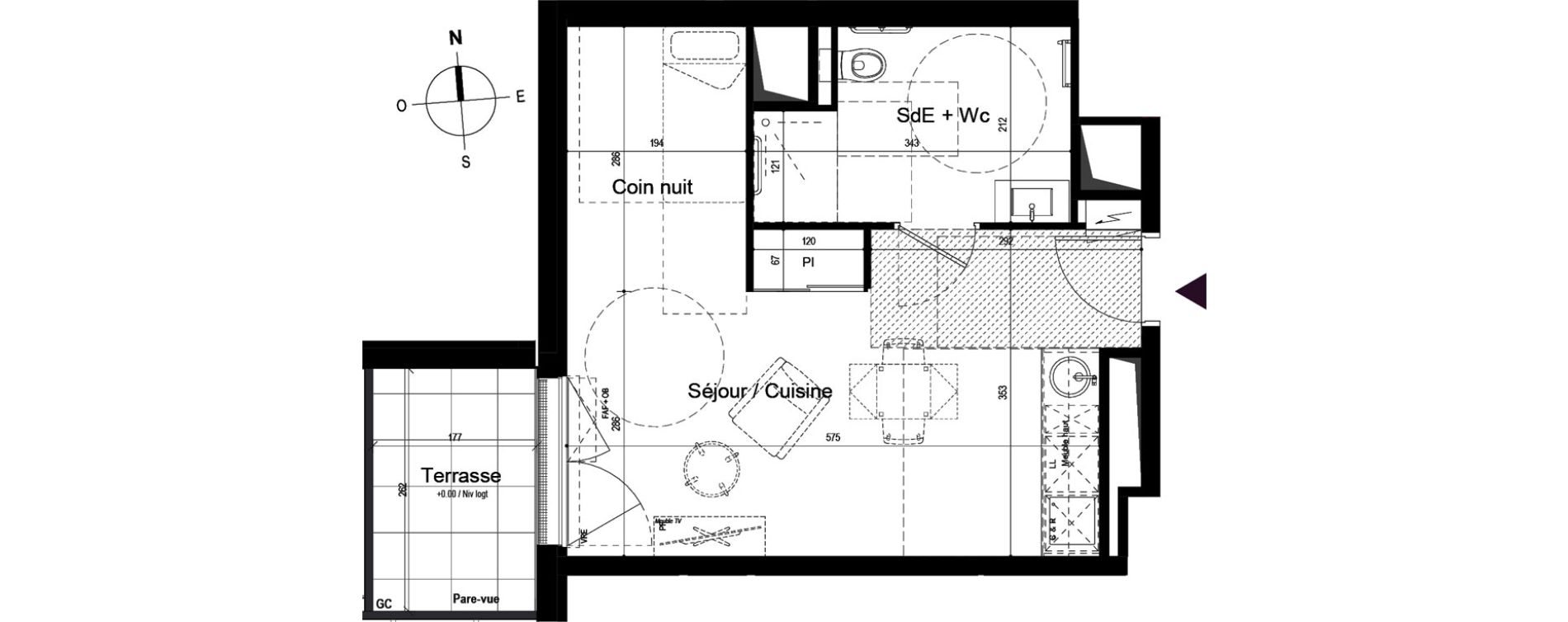 Appartement T1 meubl&eacute; de 31,47 m2 &agrave; Guilherand-Granges Centre