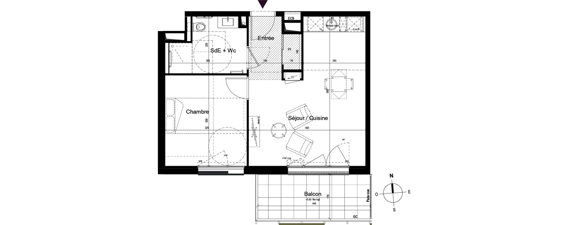 Appartement T2 meubl&eacute; de 43,40 m2 &agrave; Guilherand-Granges Centre