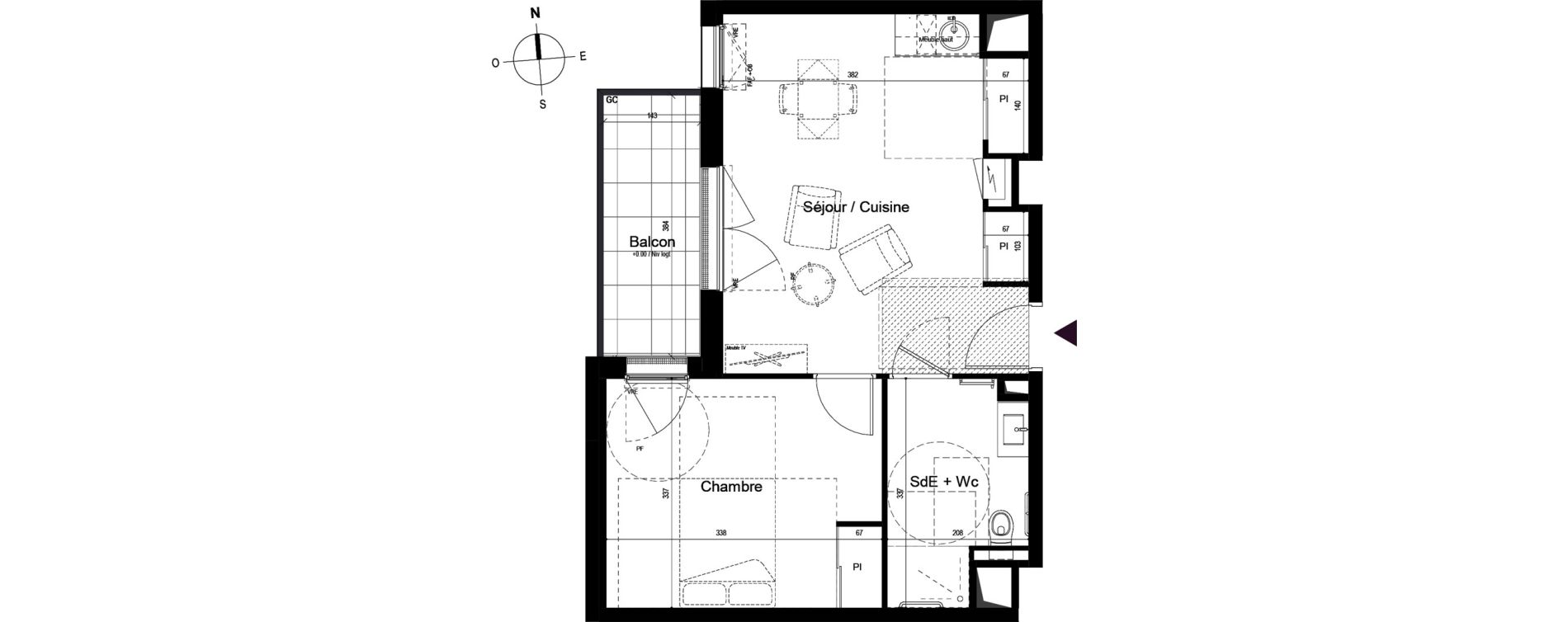 Appartement T2 meubl&eacute; de 42,28 m2 &agrave; Guilherand-Granges Centre