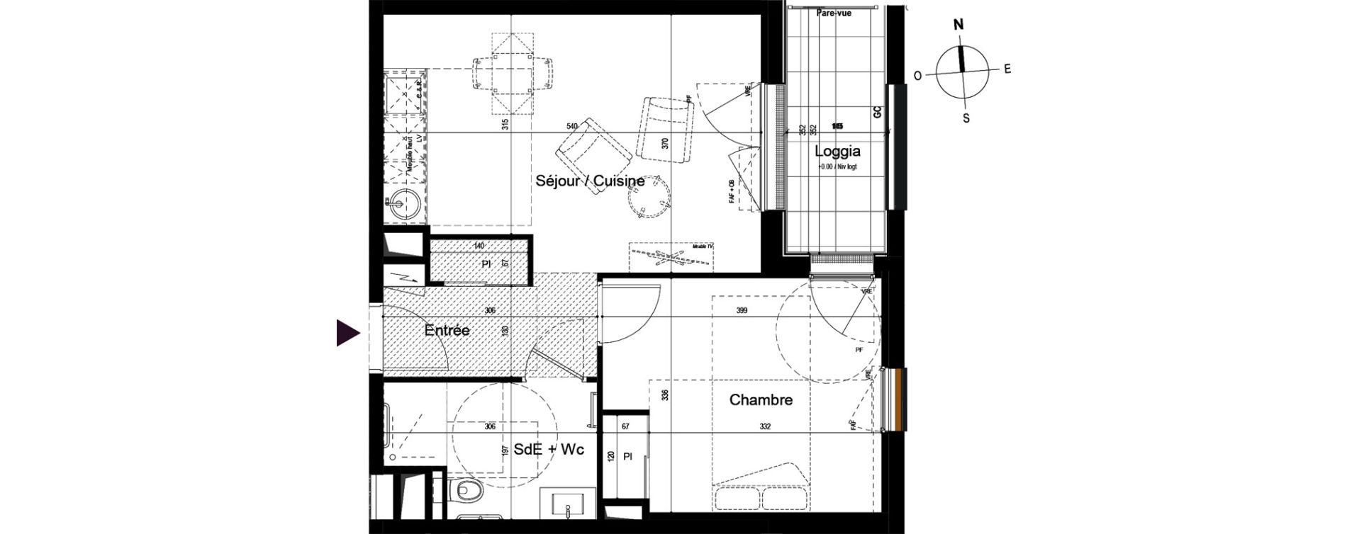 Appartement T2 meubl&eacute; de 42,37 m2 &agrave; Guilherand-Granges Centre