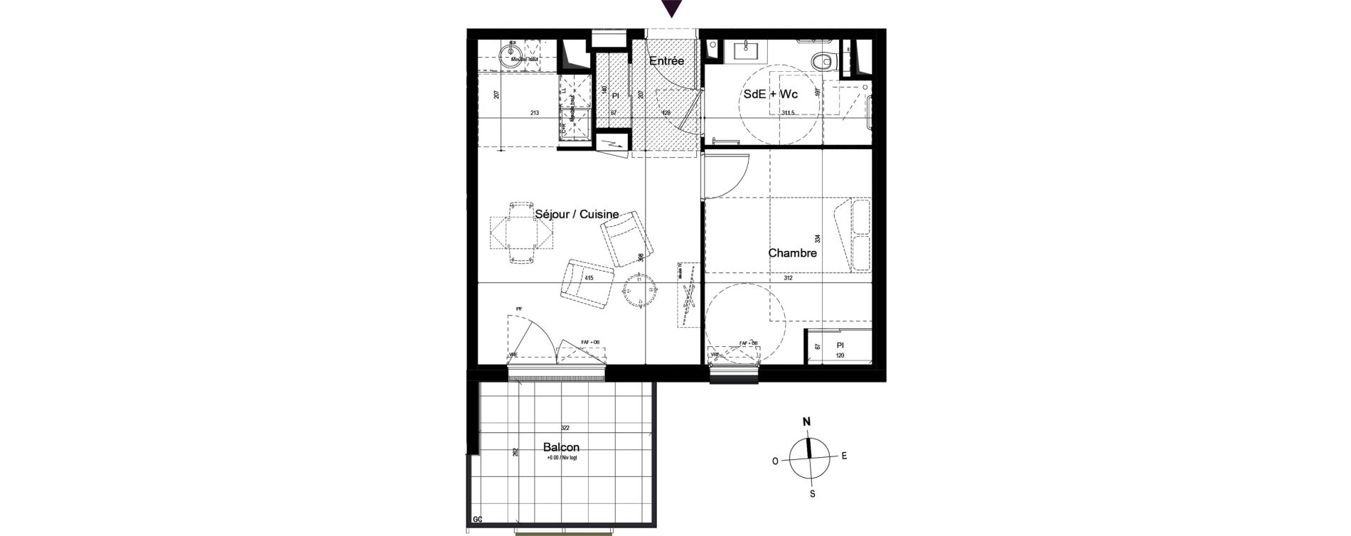 Appartement T2 meubl&eacute; de 42,02 m2 &agrave; Guilherand-Granges Centre