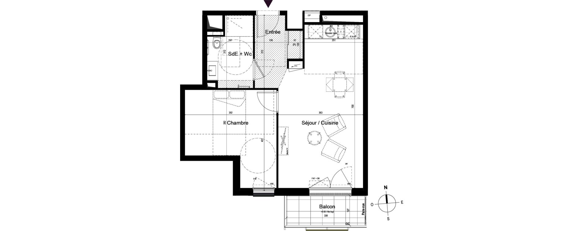 Appartement T2 meubl&eacute; de 46,56 m2 &agrave; Guilherand-Granges Centre