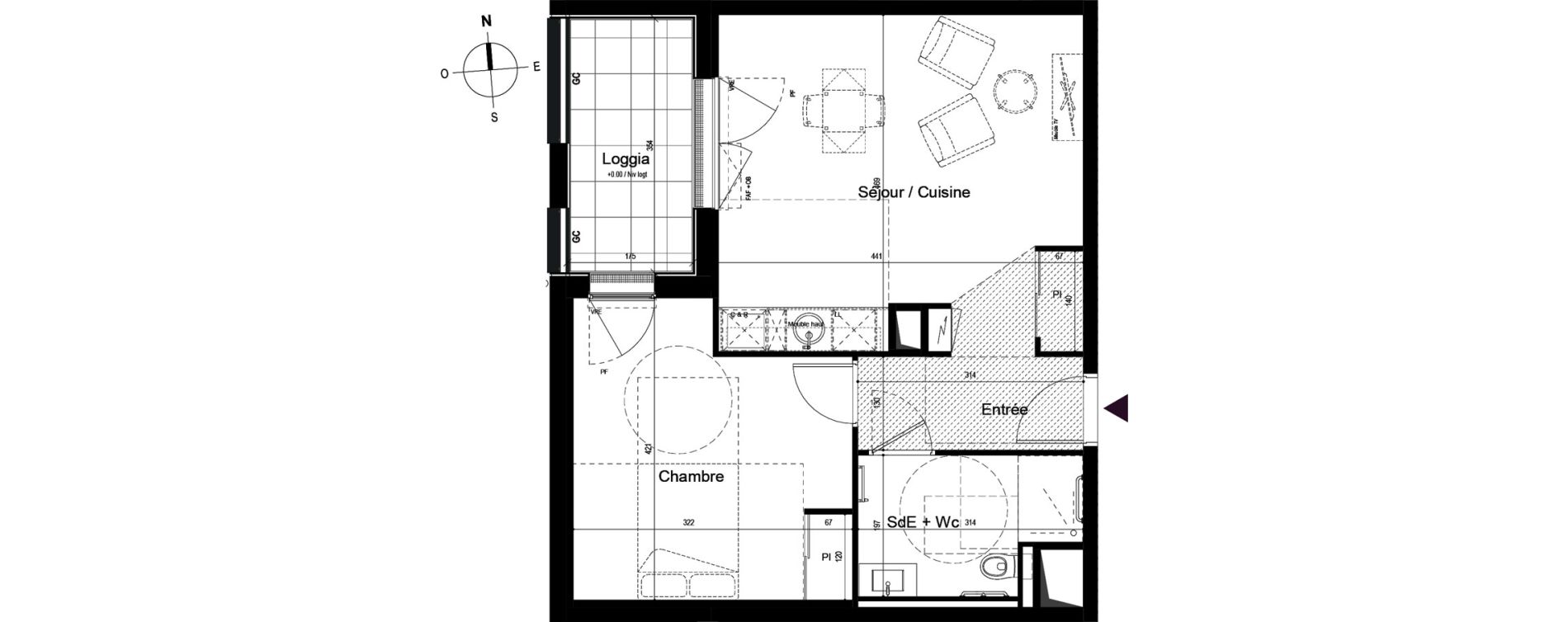 Appartement T2 meubl&eacute; de 47,57 m2 &agrave; Guilherand-Granges Centre