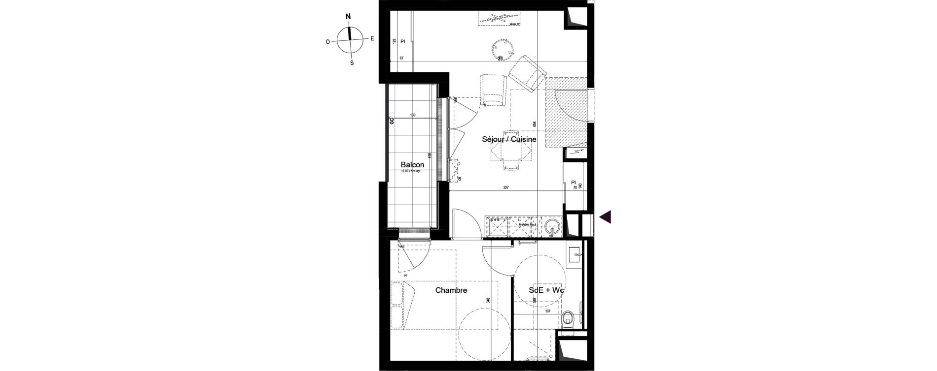 Appartement T2 meubl&eacute; de 46,04 m2 &agrave; Guilherand-Granges Centre