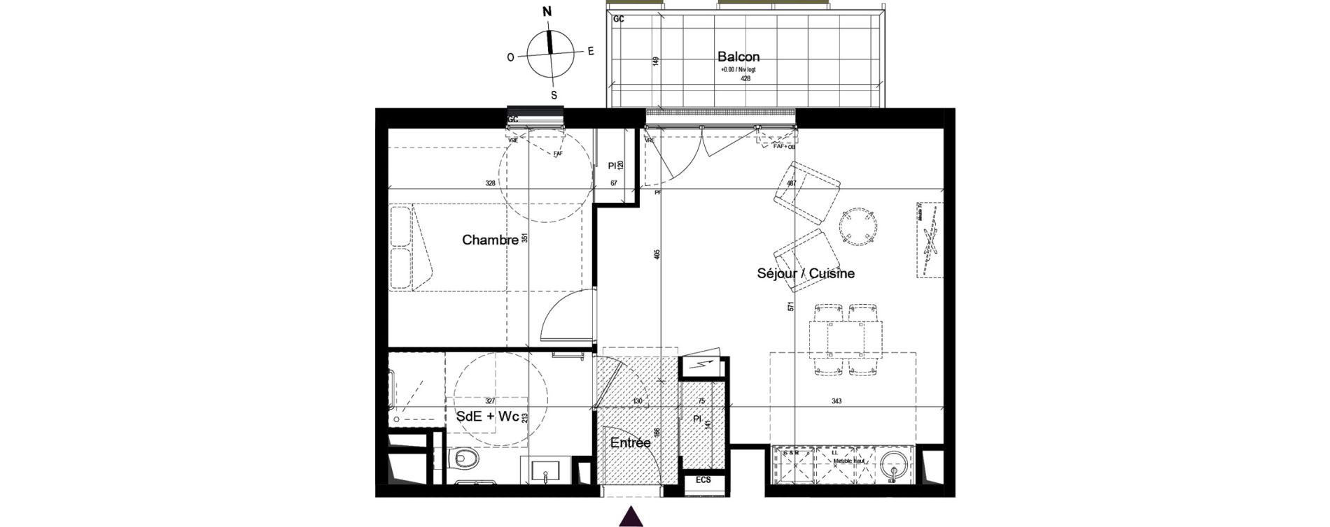 Appartement T2 meubl&eacute; de 47,73 m2 &agrave; Guilherand-Granges Centre