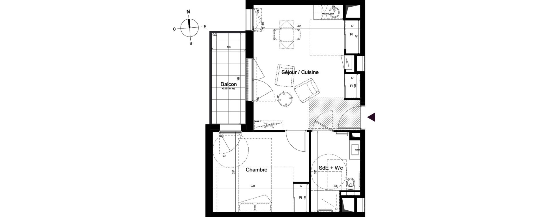 Appartement T2 meubl&eacute; de 42,28 m2 &agrave; Guilherand-Granges Centre