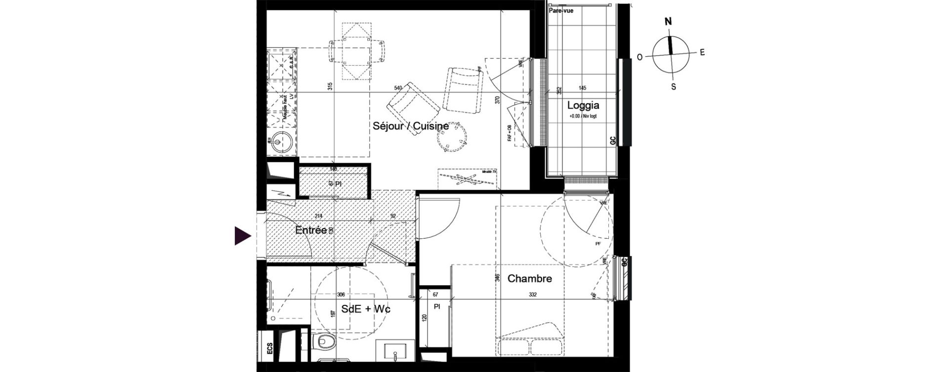 Appartement T2 meubl&eacute; de 42,37 m2 &agrave; Guilherand-Granges Centre