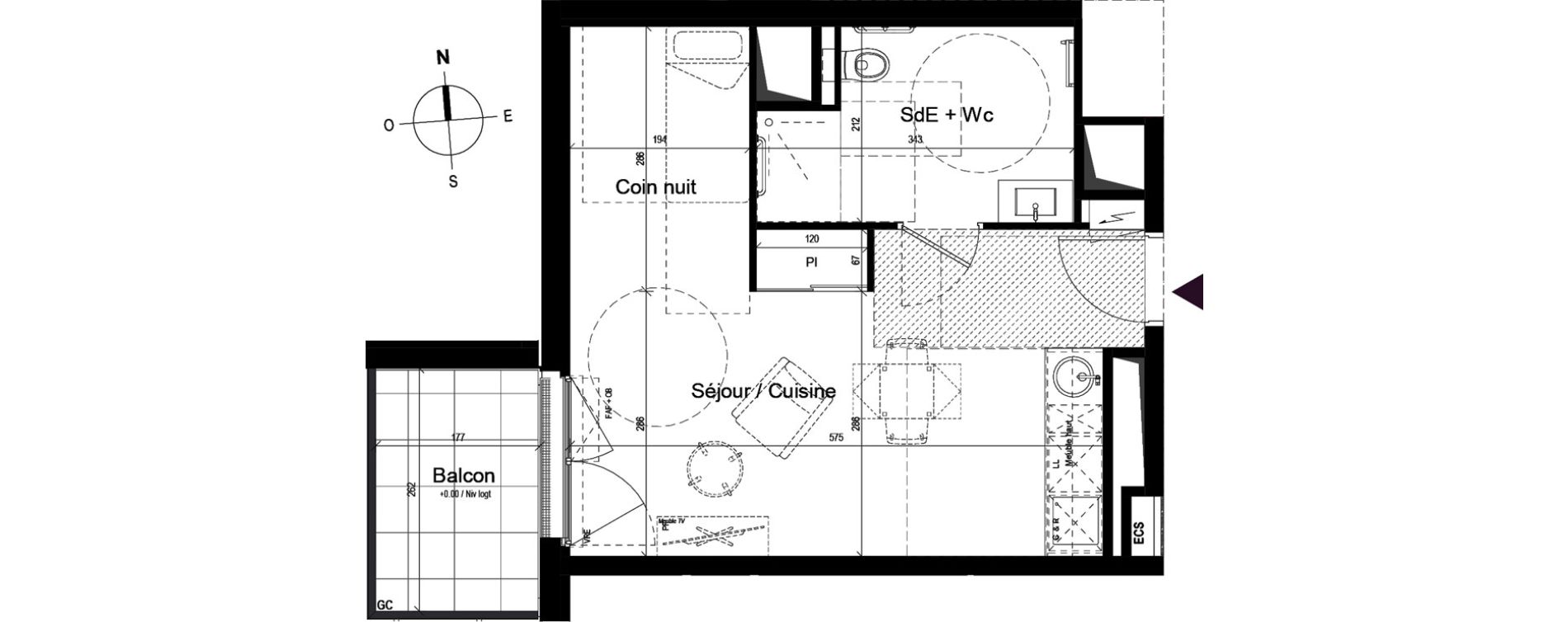 Appartement T1 meubl&eacute; de 31,47 m2 &agrave; Guilherand-Granges Centre