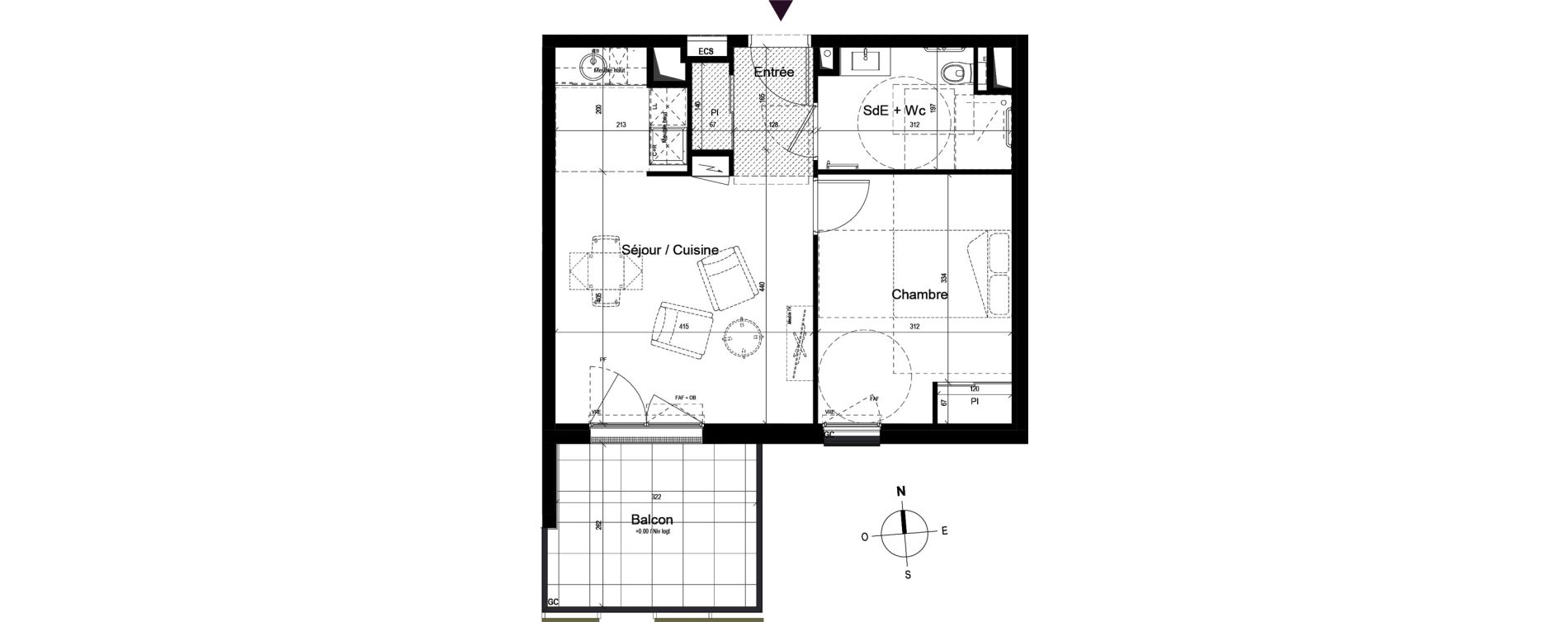 Appartement T2 meubl&eacute; de 42,02 m2 &agrave; Guilherand-Granges Centre