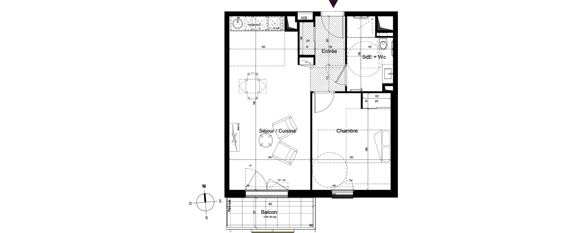 Appartement T2 meubl&eacute; de 48,62 m2 &agrave; Guilherand-Granges Centre