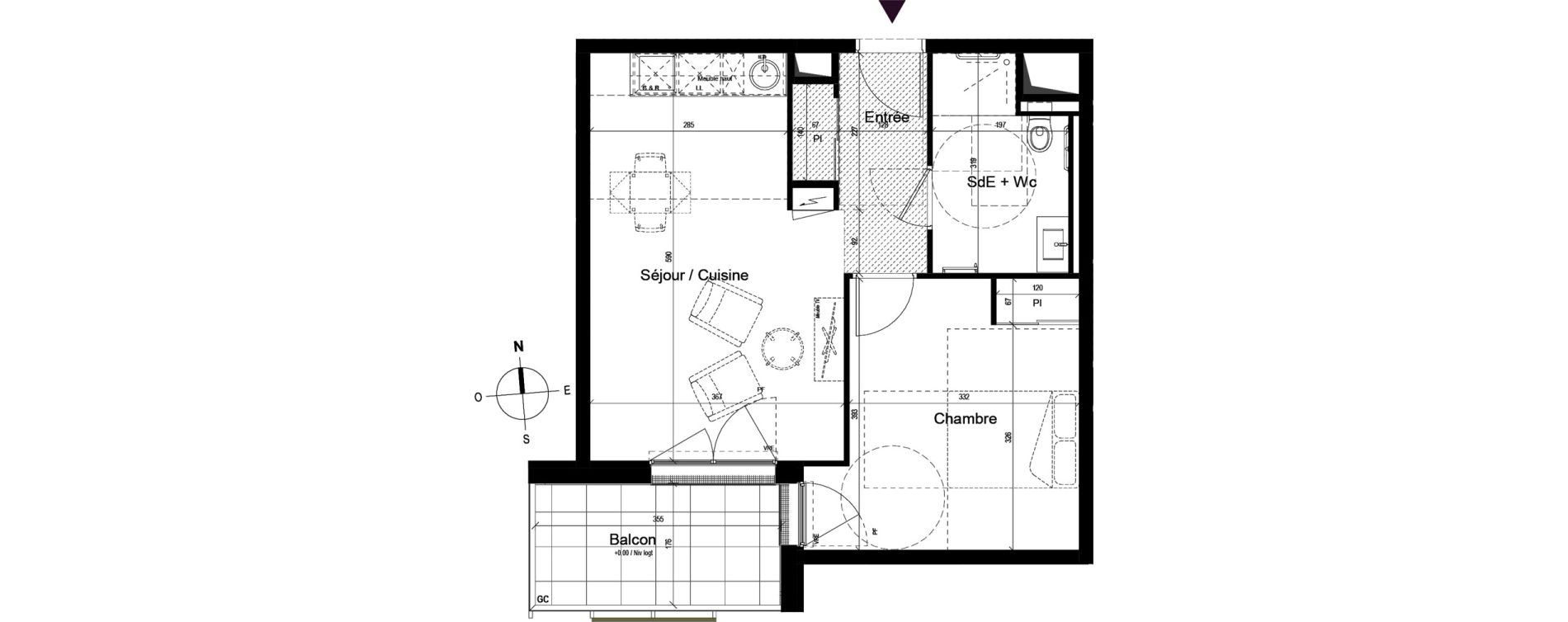 Appartement T2 meubl&eacute; de 44,12 m2 &agrave; Guilherand-Granges Centre