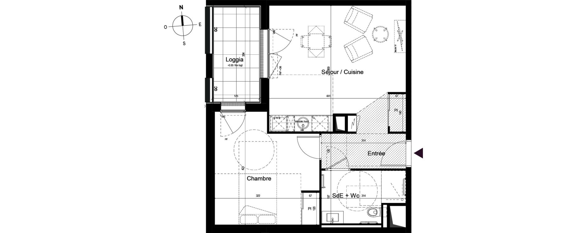 Appartement T2 meubl&eacute; de 47,57 m2 &agrave; Guilherand-Granges Centre