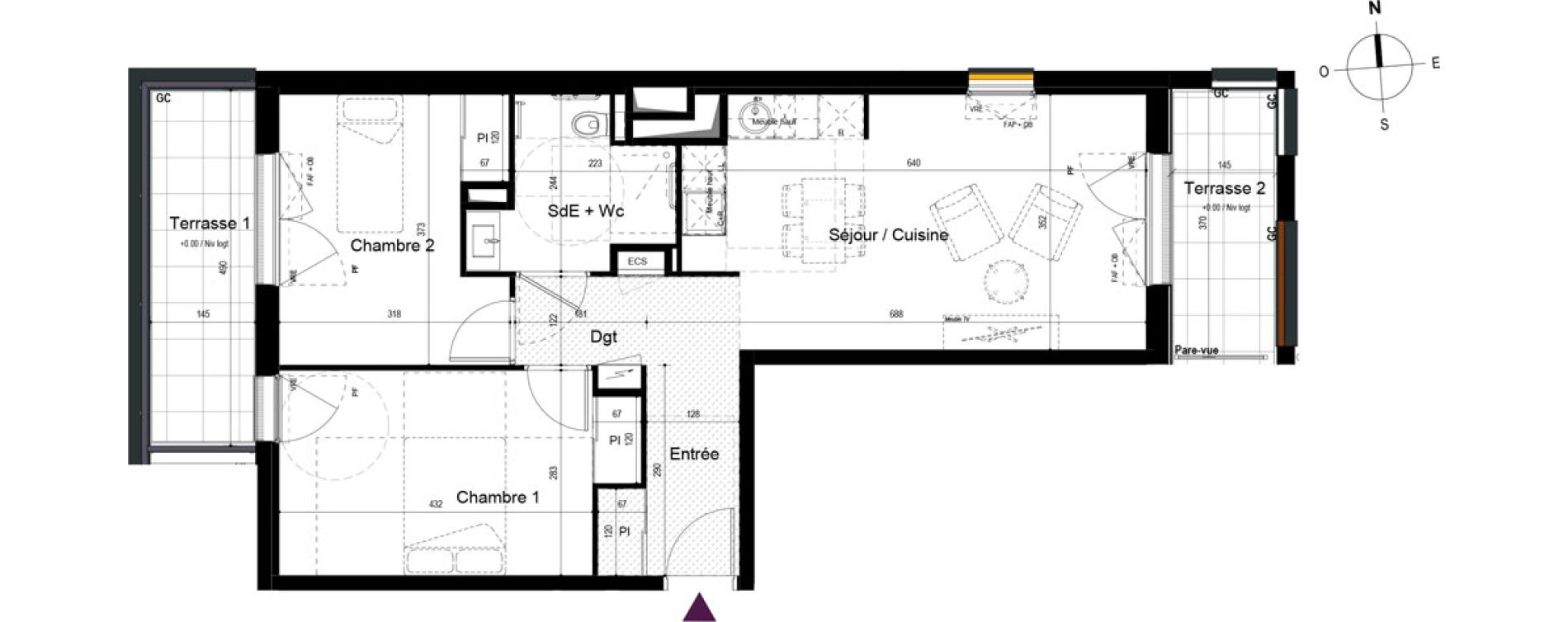 Appartement T3 meubl&eacute; de 58,74 m2 &agrave; Guilherand-Granges Centre
