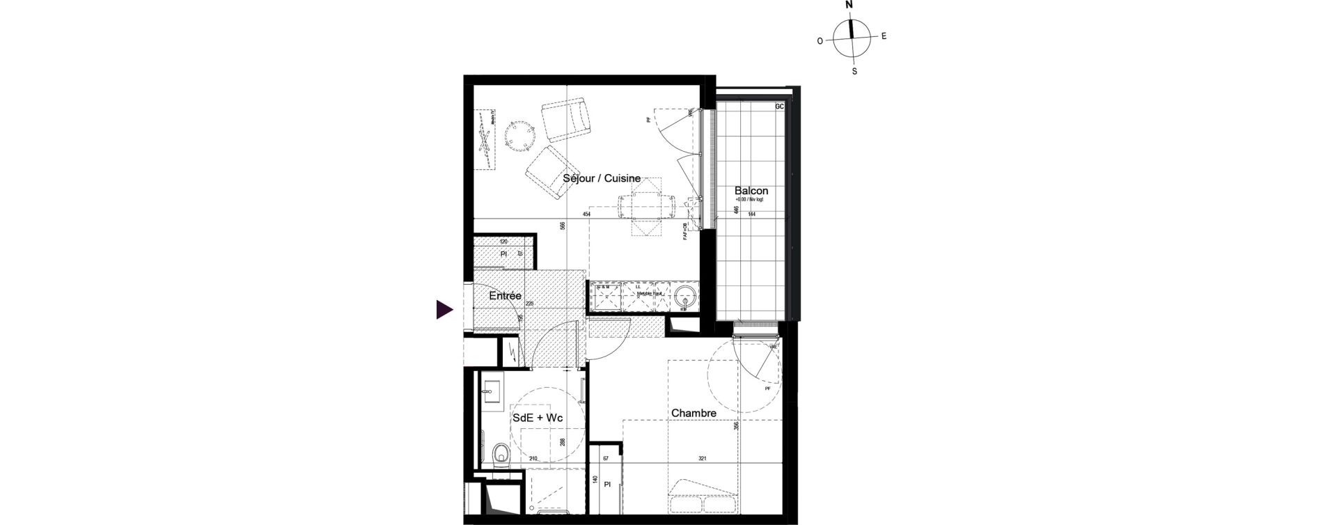 Appartement T2 meubl&eacute; de 42,06 m2 &agrave; Guilherand-Granges Centre