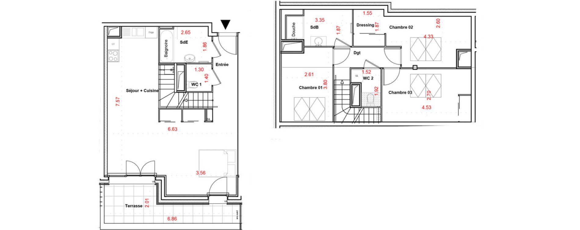 Duplex T4 de 94,67 m2 &agrave; Allonzier-La-Caille Centre