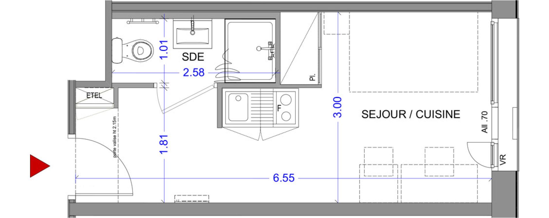 Appartement T1 meubl&eacute; de 18,08 m2 &agrave; Annecy L &eacute;veil