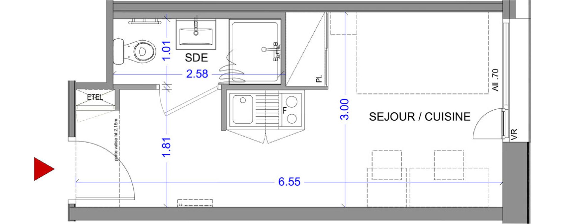 Appartement T1 meubl&eacute; de 18,08 m2 &agrave; Annecy L &eacute;veil